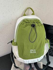 Contrast Color Drawstring Nylon Backpack, Lightweight Minimalist Large Capacity Casual Bag, Portable Small Backpack For Outdoor Short Trips - Multicolor - View 3