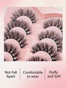 Hinarin 7 Pairs False Eyelashes Natural Look Messy Fake Eyelashes 16mm Fluffy Full Wispy Lashes 8D Volume Curly Strip Lashes Dramatic Crossed Faux Mink Lashes Suitable For Parties And Festival - Black - View 3