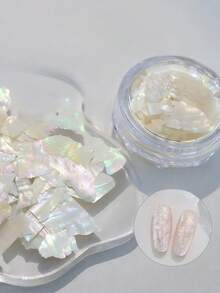 1盒秋季自然虹彩白色貝殼碎片美甲材料，秋冬氛圍主題，柔和極光珍珠光澤，聖誕美甲DIY裝飾，精緻百搭美甲裝飾配件 - 彩色 - 查看 3