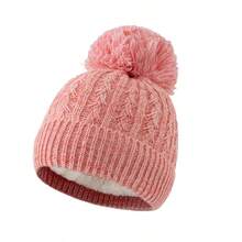 1pc Single Ball Vertical Striped Knitted Beanie Hat With Yarn Crafting Thermal Lining Children Warm Hat - Multicolor - View 10