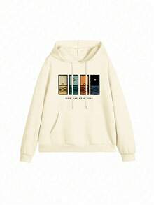 Women's Hooded Sweatshirt, New Autumn/Winter Graphic & Letter Print, Drawstring Design, With Pockets, Casual Versatile Loose Fit Top, Fashion Daily Wear - Apricot - View 3