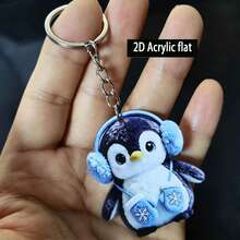 1pc Cute 2D Acrylic Penguin Keychain/Keyring - Decorative Item, Featuring Whimsical Christmas Design, Perfect For Friends Who Love Decorating Their Space, Ideal For Home And Holiday Decoration - Multicolor - View 3