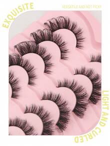 7 Pairs Natural Fluffy False Eyelashes, Soft & Lightweight Faux Mink Lashes, 8-18mm D Curl 3D Wispy Lashes, Black Band Cat Eye Effect, Eye-Enhancing, Comfortable For Daily Makeup - View 4