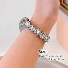 1PC Elastic Rope Colorful Rhinestone Metal Bracelet Watch Band, Luxury High-End Replacement Strap Compatible With Xiaomi Band 8/9/10 NFC, Women's Glamorous Rhinestone Bracelet Style Watch Band - Silver - View 3
