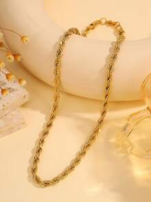 1pc Stainless Steel Twisted Rope Necklace, European And American Vintage Street Hip-Hop Style Gold-Plated All-Match Necklace, Waterproof, Sweat-Resistant, Non-Fading, Suitable For Parties, Daily Wear, Holidays, Birthday Occasions, Also Can Be Given As A Gift To Boyfriend/Girlfriend And Loved Ones, Elegant Valentine's Day Gift For Her/Him, Unisex Holiday Gift - Gold - View 5