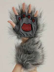 Midnight Gothic Wolf Faux Gloves, Luxury Plush Dress Gloves For Halloween Cosplay, Christmas Party And Evening Ball - Multicolor - View 3