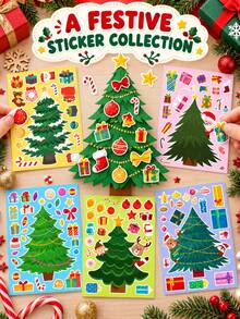 6pcs Christmas Theme Sticker Set, Cartoon Christmas Tree Santa Claus Reindeer DIY Decorative Stickers, Children's Handmade Scrapbook Stickers, Christmas Party Fun Small Gifts, Suitable For Birthday, New Year, Valentine's Day, Easter, Children's Day, Back To School, Halloween, Thanksgiving And Christmas Gifts - Multicolor - View 2