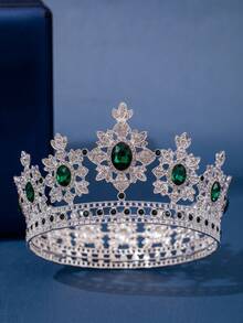 1pc Vintage Crown Symmetrical Snowflake Design Large Crystal Tiara Elegant Castle Palace Bridal Wedding Headpiece - Multicolor - View 14