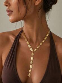 Asymmetrical Baroque Pendant Tassel Necklace For Women, Fashion Metallic Y‑Shaped Water‑Drop Clavicle Jewelry, Niche Accessory - Multicolor - View 7