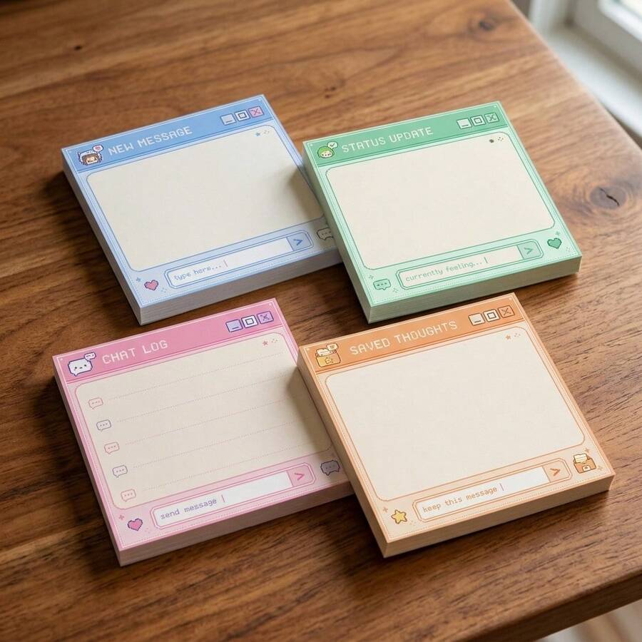 Pastel Pixel Art Sticky Notes Set - Retro Computer Window Memo Pads, 4 Packs, 50 Sheets/Pad, 3x3 Inch - Cute Desk Accessories For Office Decor, Journaling & Unique Gifts For Gamers And Planners. - one-size - View 1