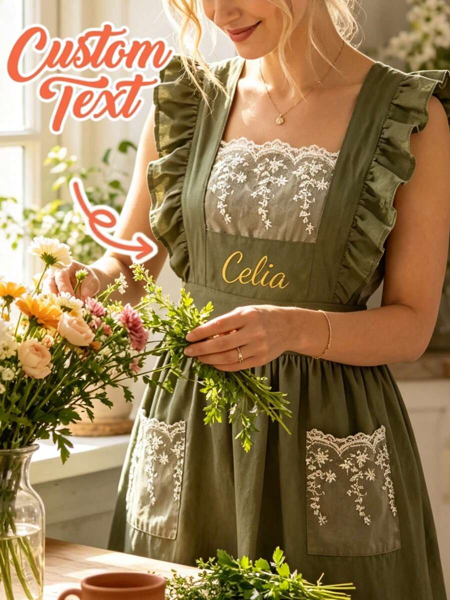 Customizable Kitchen Apron - Personalized Design, Photo Or Text - Woven Polyester Cooking Apron, Washable, Warm, Customized, Unique, Personalized, Ideal Gift For Boyfriend, Girlfriend, Family, Friends, Suitable For Sofa, Bed, Car, Tea Room, Bedroom, Living Room, Bathroom, Dining Room And Other Places. - Multicolor - View 1