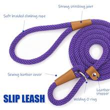 1pc Durable Braided Rope Leash,Slip Lead Dog Leash For Small Medium And Large Dogs Walking And Training Outdoor - Purple - View 4