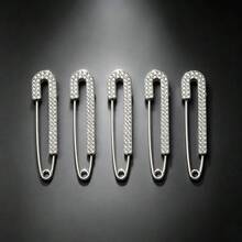 5Pcs Shiny Silver Rhinestone Safety Pin Brooches, Faux Crystal Decorative Pins For Women, Shirt Dress Collar Hat Waistband Clothing Accessories - Silver - View 1