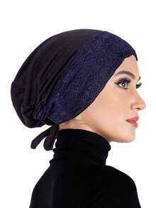 1pc Women's Lace Trim Adjustable Tie Inner Cap, Soft Modal Elastic Headscarf Inner Cap, Breathable Sleep Cap Chemotherapy Head Wrap, Multiple Colors Available - Multicolor - View 6