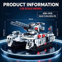 8-In-1 Tank Army Building Set, 430+ Pieces 1:35 Scale Adult Collector Model Kit, Dual Barrel And Track Chassis Design, Suitable For Christmas, Halloween, Thanksgiving And Birthday Gifts For Hobby Collectors - Multicolor - View 6