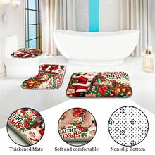 1 buah/4 buah Set Tirai Mandi Multifungsi Motif Kado Santa Claus, Gratis 12 Pengait, Suasana Liburan Premium, Keset Kamar Mandi, Karpet Berbentuk U dan Penutup Toilet Bulat, Cocok untuk Semua Suasana, Set Kamar Mandi - Hadiah Santa - View 5