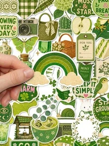 50Pcs Cottagecore Green Aesthetic Stickers Featuring Cactus, Hydrangea, Avocado Toast, Waterproof Vinyl Decals For Journals, Luggage, DIY Crafts, Gift - Multicolor - View 4