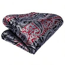 5Pcs Men Black Red Gradient Paisley Jacquard Tie Pocket Square Cufflinks Tie Clip Ring Set, Cufflinks Pattern Random For Wedding - Red - View 4