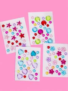 4Pcs Crystal Diamond Self-Adhesive Face Gems Stickers Rainbow Acrylic Rhinestone Face Jewels With Star, Heart & Flower Shape, Body DIY Decor Sparkly Face Stick On Gems For Rave Festival, Carnival, Party - Multicolor - View 6