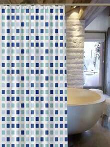 1pc PEVA Printed Waterproof Shower Curtain With Hooks, Blue & Green Plaid Bathroom Shower Curtain, Mildew-Resistant Dry & Wet Separation, Home Decor - Multicolor - View 9