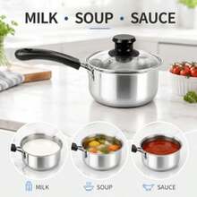 Nồi sữa mini bằng thép không gỉ 6.3 inch (16cm) có nắp kính, nồi nấu súp nhỏ, phù hợp cho thức ăn em bé, mì và súp - Xem 7