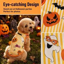 1pc Halloween Striped Pumpkin Ghost Print Pet Sleeveless Vest, Breathable Vest, Suitable For Small Dogs, Medium Dogs And Cats - Multicolor - View 1