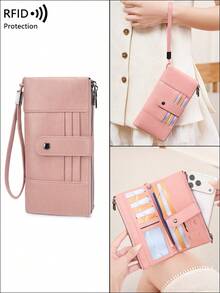 CHARM INFINITE New RFID Anti-Theft Women's Long Wallet, Soft Leather Multi-Layer Zipper Clasp Clutch Bag, Back Zipper Pocket, Multi-Function Multi-Card Slot Travel Wallet With Wrist Strap, Can Hold 2 Phones, Credit Cards, Banknotes, Coins, Tickets, Photos, Etc., All-In-One Essential For Travel - Multicolor - View 14