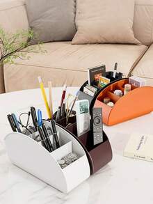 1pc Multi-Compartment Makeup Brush & Remote Control Storage Box, Multifunctional Desktop Organizer For TV Remotes, Stationery, Glasses, Cosmetics And Small Items, Space-Saving Bedside Cabinet Storage Box, Creative Practical Home Office Organizer - Multicolor - View 3