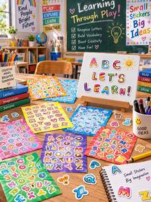 8 Sheets Paper DIY Alphabet Splicing Stickers, Cartoon Letter Pattern, Early Education ABC Learning Activity, Build Your Own Letter Combinations, Ideal For Gift, Party Favor, Kids Interactive Handcraft Toy Stickers & Classroom Teaching - Multicolor - View 2