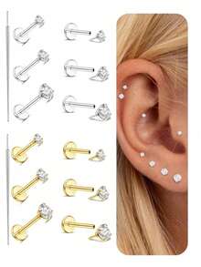 AVYRING 7PCS Stainless Steel Threadless Flat Back Earrings Hypoallergenic Nose Studs 20G/18G/16G Labret Lip Studs Push In Helix Tragus Medusa Piercing Jewelry - Multicolor - View 6