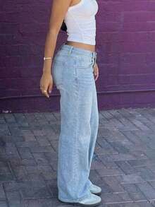 Women's Retro Casual Loose Straight Leg Jeans - Light Wash - View 2