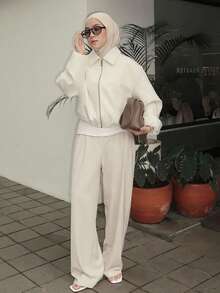 Women's Solid Color Zipper Casual Versatile Daily Travel Long Sleeve Jacket - White - View 5