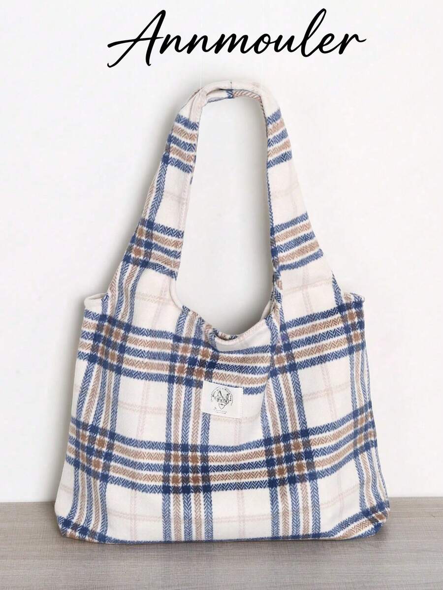 1pc Women's Patch Letter Printed Casual Tote Bag - Khaki - View 1