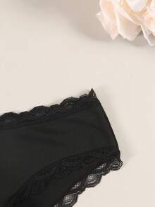Women's Halloween Black Sexy Lace Trim Letter Print Pattern Comfortable Elastic Breathable Thin Triangle Panties - Black - View 5