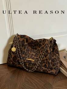 1pc Leopard Print Polyester New Women's Bag, Shoulder Bag, Crossbody Bag, Fashion Square Handbag, Chain Strap, Suitable For Commuting, Shopping, Dating - Coffee - View 7