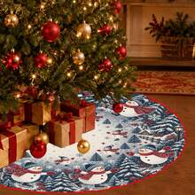 1pc Skiing Snowman Pattern Christmas Tree Skirt, Elegant Color Holiday Decor, 5 Sizes, Unisex Holiday Gift, Suitable For Home And Party Christmas Home Decoration - Snowman Skiing - View 4