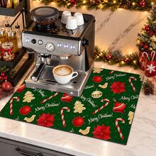 1pc Christmas Themed Printed Pattern Dish Drying Mat, Kitchen Countertop Bowl & Plate Rubber Bottom Drying Pad, Party Decoration, Super Absorbent Hidden Stain Dish Drying Mat, Soft Diatomaceous Earth With Rubber Backing Multi-Functional Kitchen Home Mat, Quick Dry Mat For Coffee Machine & Dish Rack, Kitchen Countertop Coffee Mat & Dish Drying Pad - LL LSD020 - View 3
