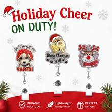TONAVIETO 1pc Christmas Cute Dog Reindeer Badge Reel Acrylic Retractable Badge Holder Clip With Swivel Alligator Clip For Nurses And Medical Staff - Christmas Animals - View 1