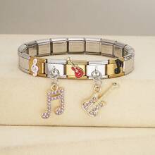 1PC Personalized Multi-Element Stainless Steel Modular Bracelet, Letter/Heart/Planet/Bow Decor, Multi-Color Fashion Versatile Bracelet - Steel Gold - View 21