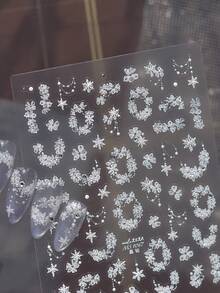 1片裝 5D聖誕仙女白色花朵美甲貼紙 花簇花環雪花項鍊吊墜款 典雅水鑽自黏式指尖美甲貼紙 美甲轉印貼 - 彩色 - 查看 4