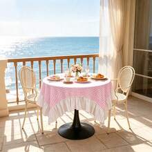 1 buah Taplak Meja Bundar Motif Kotak-kotak yang Cantik, Cocok untuk Meja Makan, Ruang Tamu, Meja Balkon. Cocok untuk: Pernikahan, Pesta Ulang Tahun, Pertemuan Keluarga, Acara. - taplak meja - View 4
