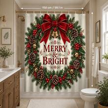 1pc/4pcs Red Bow & Floral Wreath Pattern Multi-Function Bathroom Decor Shower Curtain Set, Free 12 Hooks, Premium Holiday Atmosphere, Bathroom Mat, U-Shaped Rug And Round Toilet Lid Cover, Suitable For All Scenes Decoration Bathroom Set - Red Bow Wreath - View 12