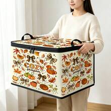 Multi-Size, Multi-Pattern Options, British Flag Cartoon Pickle Autumn Pumpkin School Bus Text Print Foldable Storage Box, Zippered Handheld Storage Bin, Upgraded Fabric Large Capacity Organizer, Suitable For Wardrobe, Dorm, Under Bed Storage, Organizing Clothes, Bedding, Toys, Miscellaneous Items, Home Moving Organization Storage Box - Multi-color - View 2