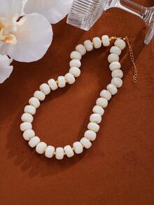 1pc Simple Fashion Beaded Necklace For Women, Sister, Vacation, Date, Gift, Daily Casual, Party, Wedding, Matching, Mom, Friend (Color Difference May Occur, Random Beaded Quantity) - White - View 3