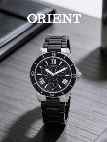 Orient Women's Quartz Watch Silver Metal Case Black Ceramic Bracelet Matte Black Dial Roman Numerals Multi Subdials Cool Statement Ladies Watch - Black - View 3