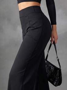 Cloud-Feel Soft Quick-Dry Butt-Lifting Wide Leg Sports Pants, With Pockets For Fitness And Daily Wear - Black - View 8