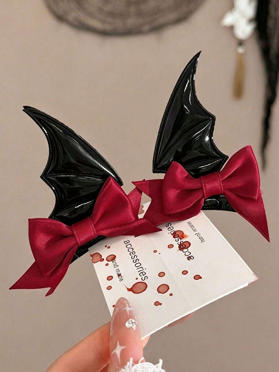 2/1pc Halloween Wings Bow Hair Clips For Women, Halloween Back To School Season Costume Hair Accessories - Multicolor - View 1