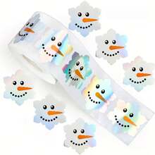 500pcs Holographic Laser Snowman Graffiti Stickers, Silver Laser Envelope & Magazine Decoration, Holiday Party DIY Decor, Christmas New Year PVC Waterproof Self-Adhesive Decals - Multicolor - View 9