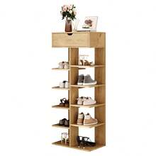 Modern Multifunctional Shoe Cabinet With Open Shelf, 1 Drawer, And 10 Storage Compartments. Shoe Cabinet For Entryway, Wood Color, 55*33*133. - 1 - View 10