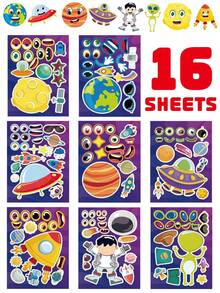 Outer Space Educational Puzzle Sticker Sheets, Parent-Child Interactive Make A Face DIY Craft Decals For Happy Birthday Party Decoration, Solar System Theme Favors, Festive Celebration Games Supplies Kits Sets Box Packages Goodie Bags Stuffers Pack - Multicolor - View 11